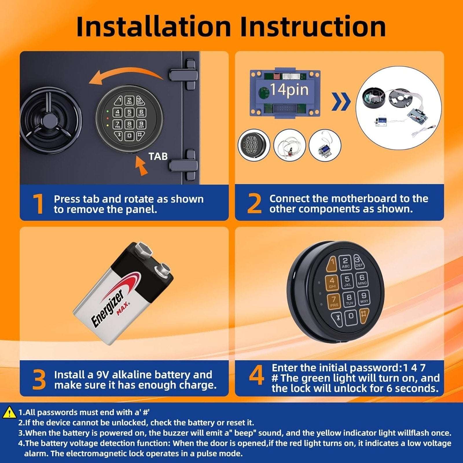 LOCK SAFE DIY Electronic Programmable Replacement Lock Keypad with Solenoid Lock