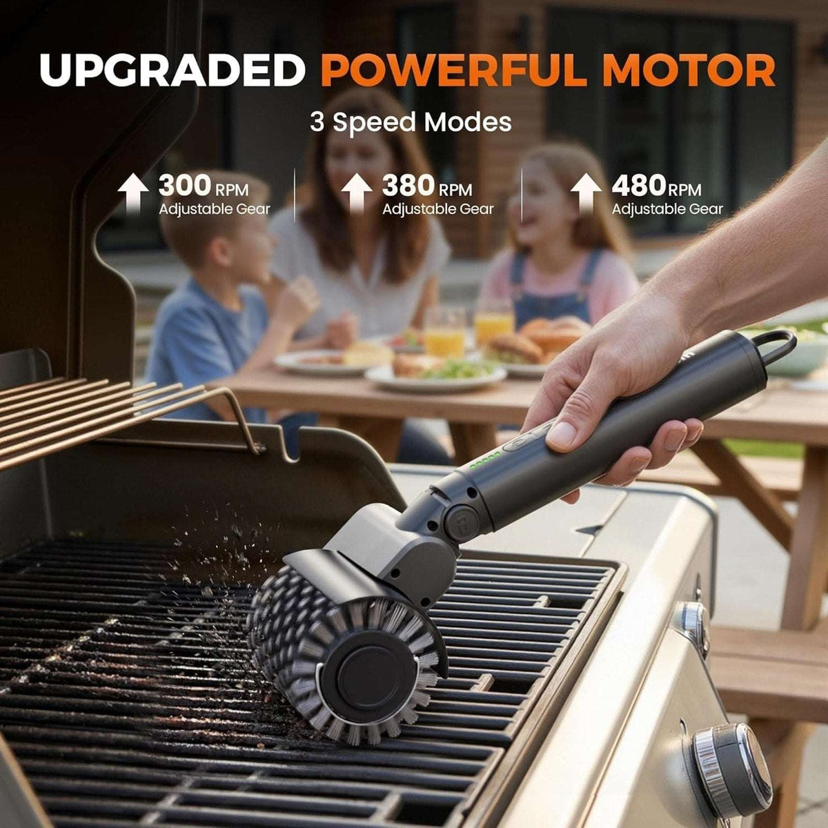 Leebein Electric Rotary Grill Brush 2026 BBQ Cleaner w/ 3 Heads 3 Speeds 480RPM