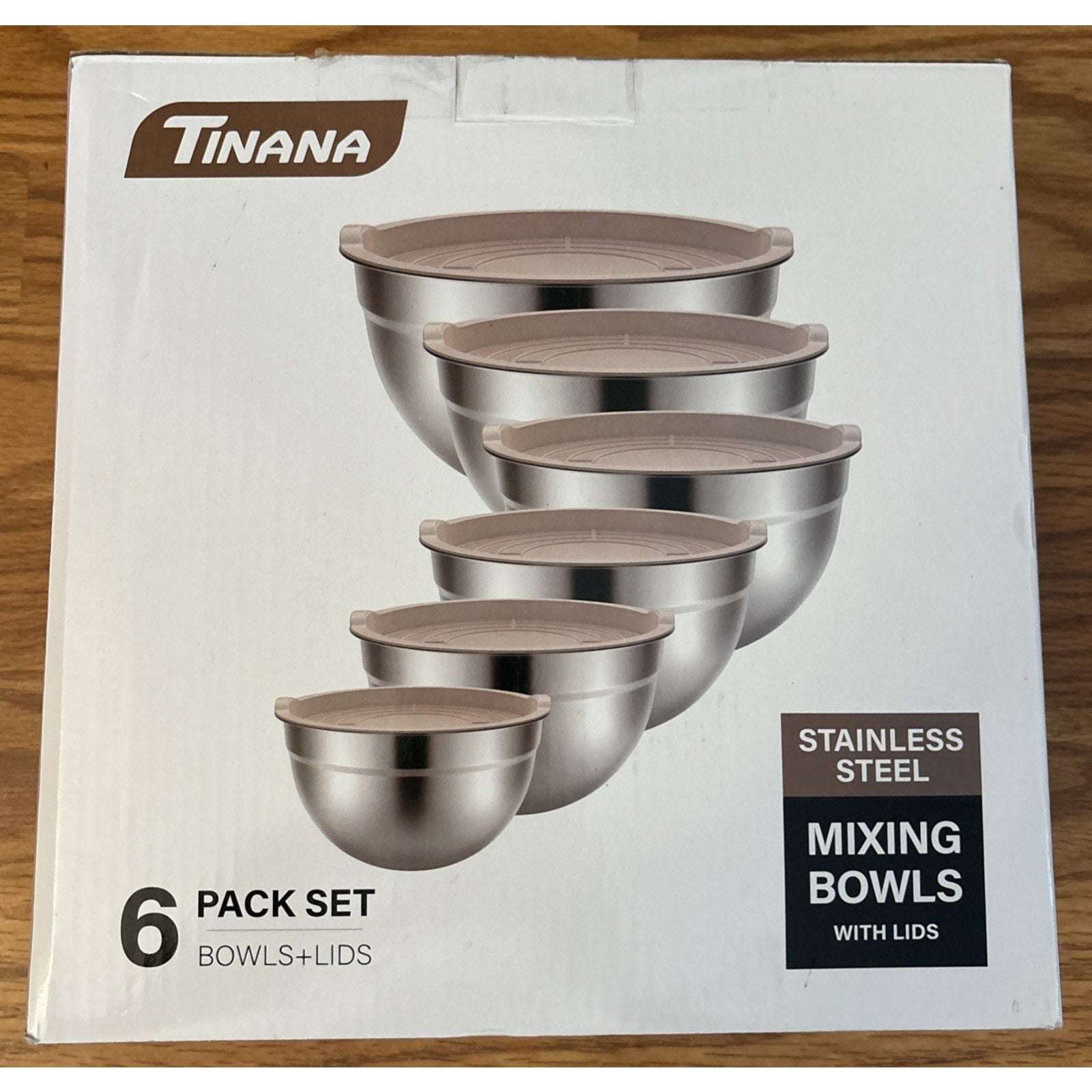 6Pc Mixing Bowl/Airtight Lids Set Stainless Steel Nesting Bowls Prep Bake Serve