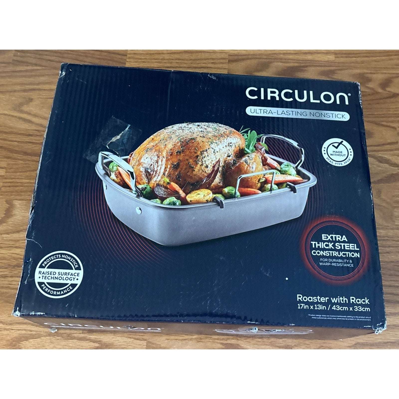 Circulon Nonstick Roasting Pan / Roaster w/ Rack - 17 Inch x 13 Inch 24lbs Gray