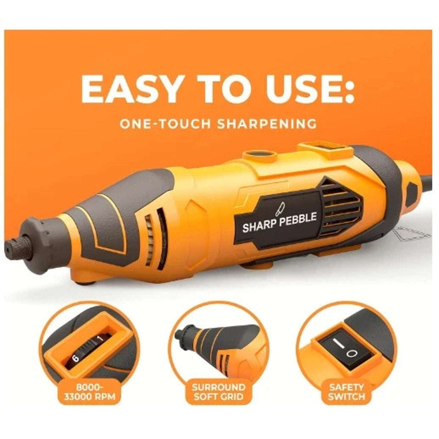 135W Sharp Pebble Electric Chainsaw Sharpener Kit 4PC Diamond Wheel Angle Guide