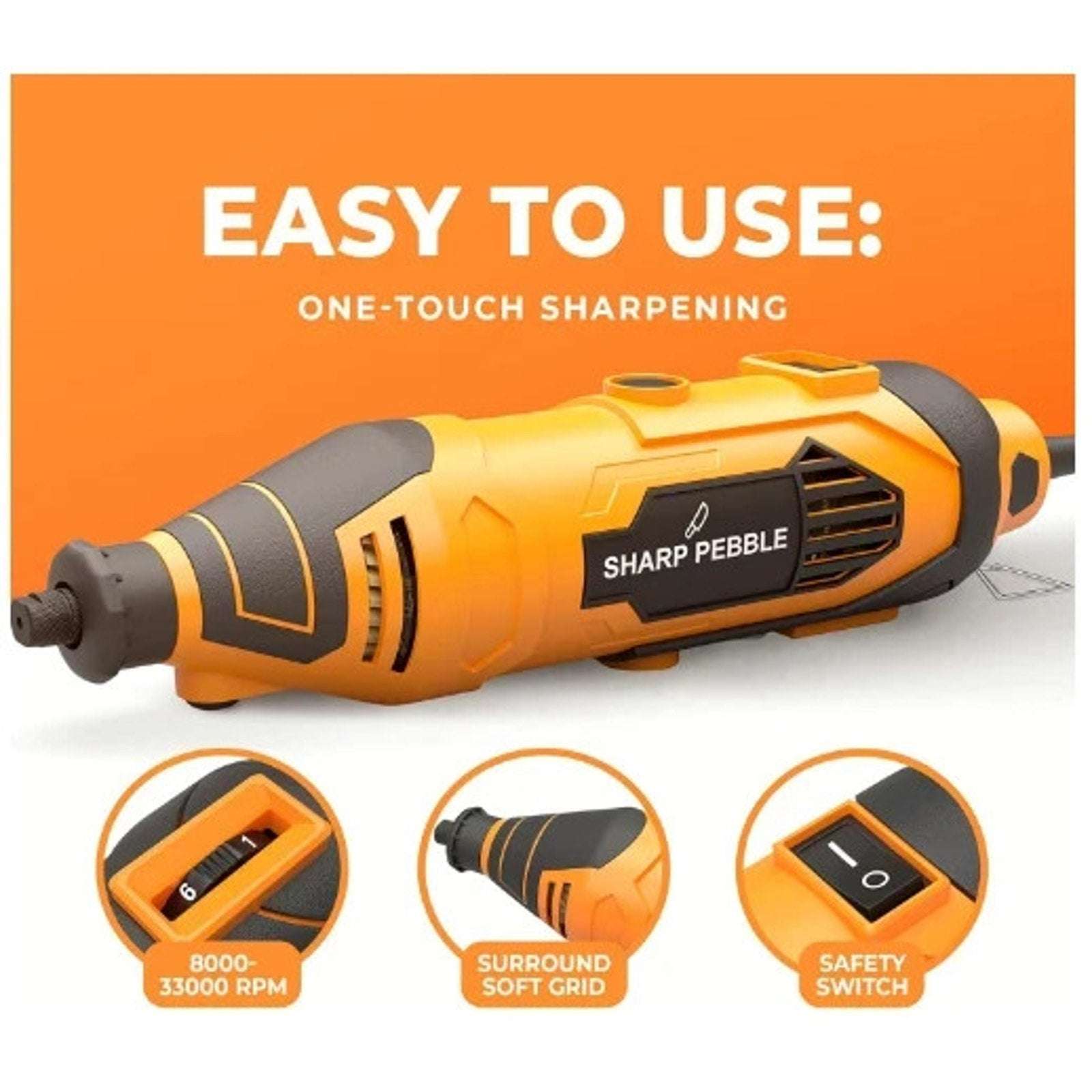 135W Sharp Pebble Electric Chainsaw Sharpener Kit 4PC Diamond Wheel Angle Guide