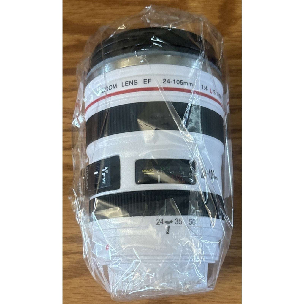 Cup Mug Tumbler w/ Lid Looks Like Canon EF 24-105mm F/4L USM Zoom Lens in White
