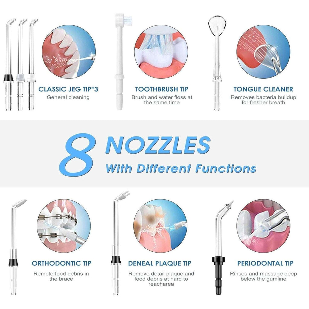 TUREWELL Water Dental Flosser for Gums Teeth Braces Cleaner Pick with 8 Jet Tips