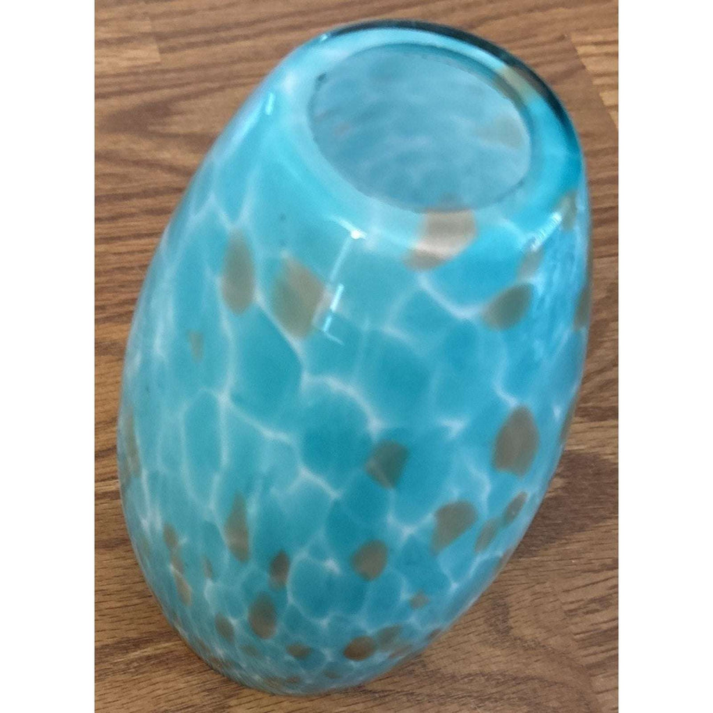 Karyfine Mini Art Blown Glass Pendant Light Fixture Blue w/ Gold - Adjustable