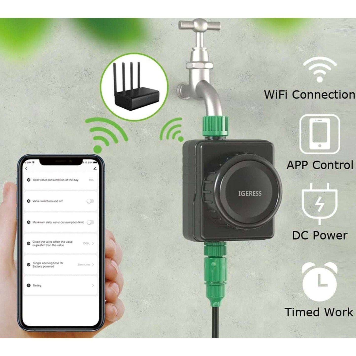 IGERESS Smart Hose Water Timer with WiFi App Control for Outdoor Yard Watering