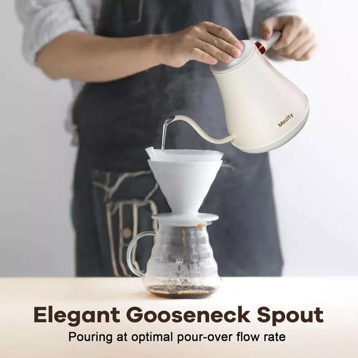MECITY Electric Stainless Gooseneck Kettle 1200W, Precision Temp Control, White
