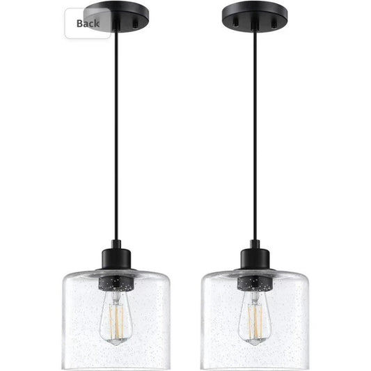 2Pk Vintage 1-Light Clear Blown Glass Pendant Classic Farmhouse Hanging Lights