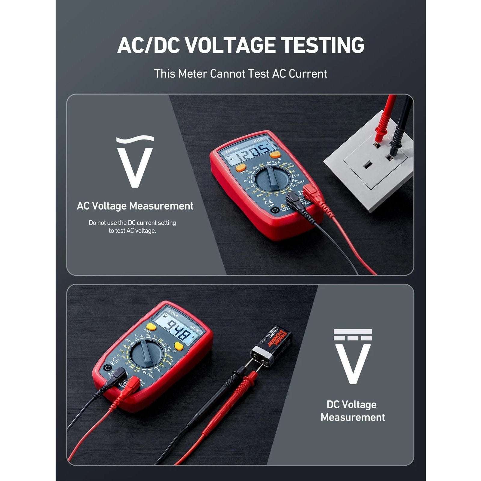 AstroAi Digital Multimeter Tester 2000 Counts DC AC Voltmeter & Ohm Volt Amp Met
