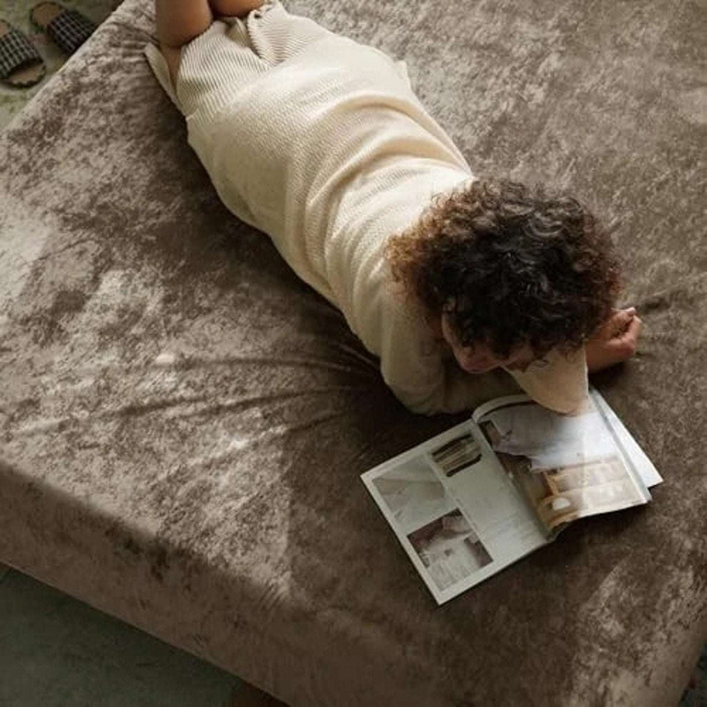 PHF Truly Velvet Fitted Sheet Queen Size Luxury Super Soft & Cozy Deep Fit Khaki