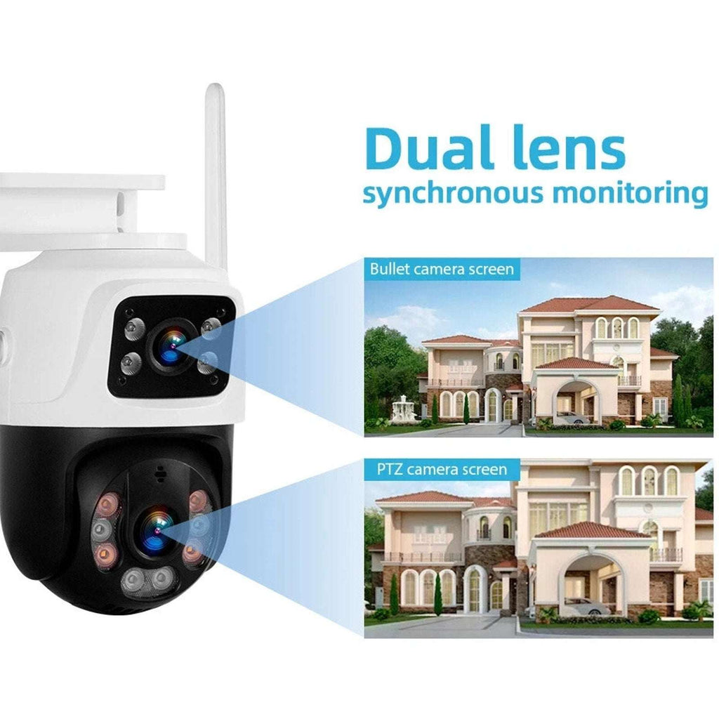 2CPU 6MP WiFi Camera Outdoor Dual Lens/Screen Auto Tracking, Night Vision, 2-Way