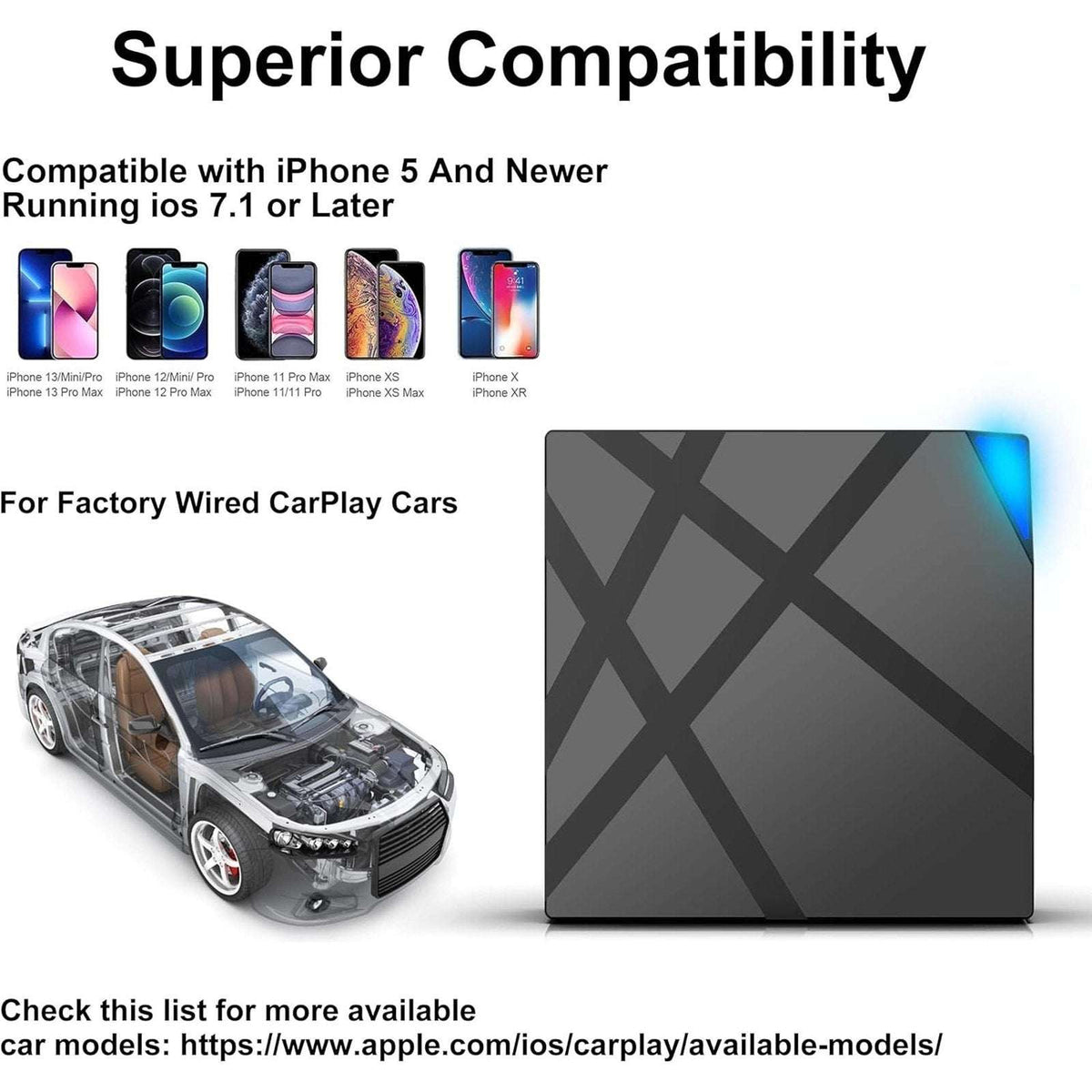 Veosma 5.1 CarPlay Adapter Convert All Factory Wired CarPlay Systems to Wireless