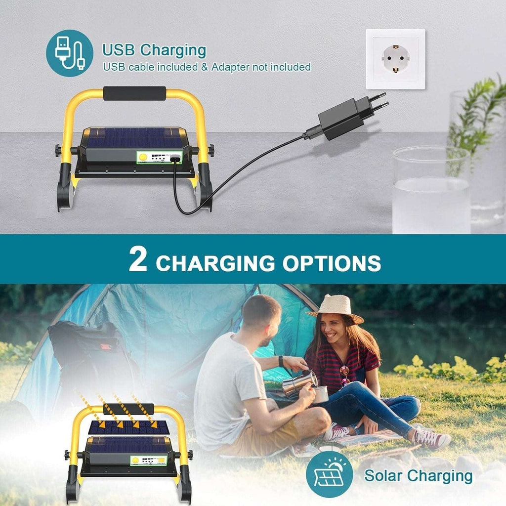 80W Solar LED Work Light 8000lm 13500mAh Rechargeable Battery Stand Timer Remote