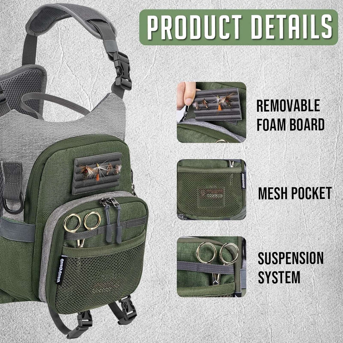QulayQualy Fly Fishing Pack Chest Pack w/ Work Station Lightweight Tackle Bag