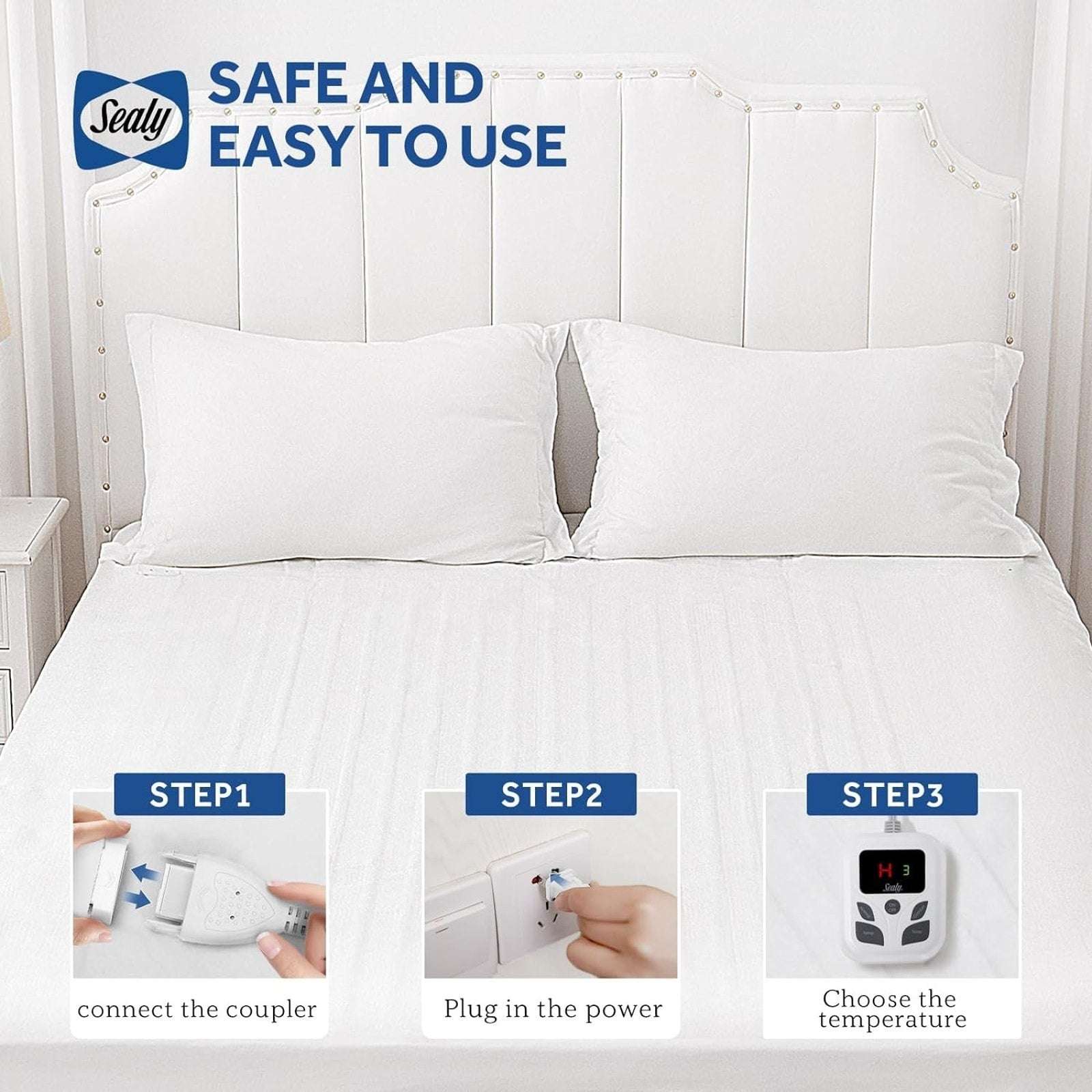 Sealy Heated Mattress Pad Cover Full Size 54"x75" Warm Deep Pocket Auto Shut-Off