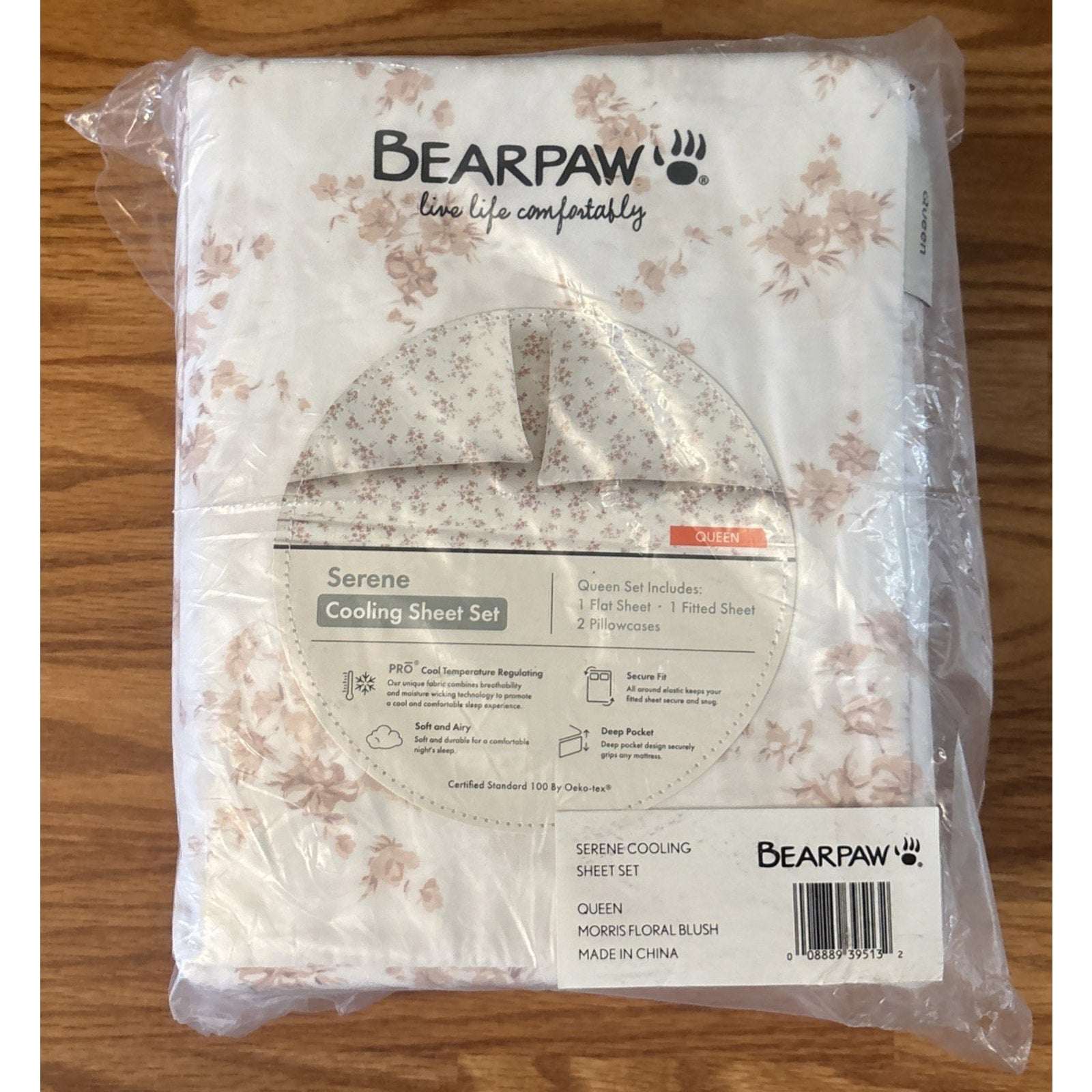 BEARPAW Serene Cooling Queen Sz Sheet Set Morris Dainty Floral Blush Pink/White