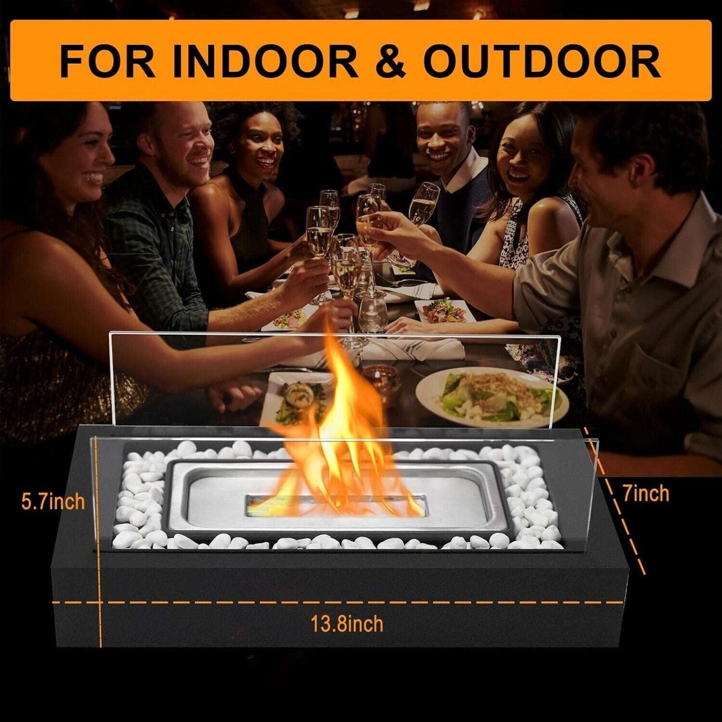 Tabletop Fire Pit Rectangle Portable Fireplace S'mores Roasting Sticks & Stones