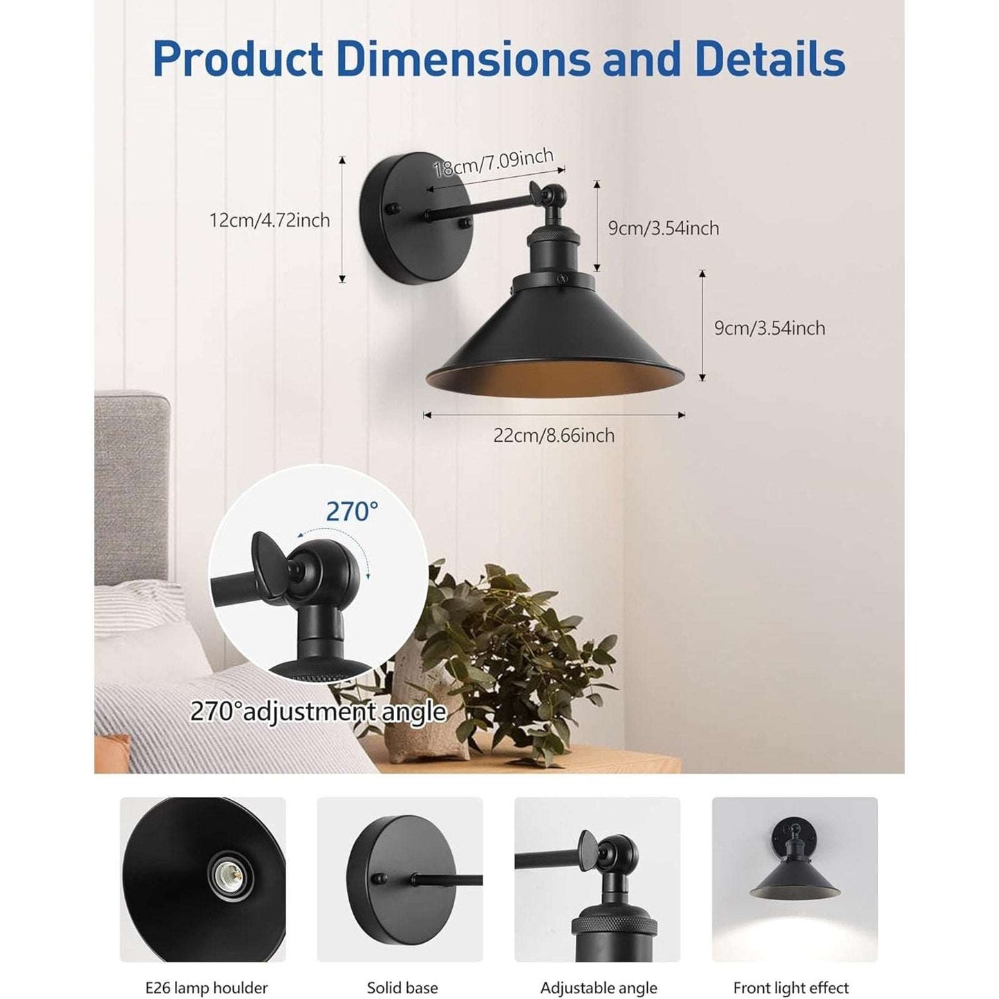 2Pk Black Rustic Wireless Battery Operated Wall Sconces Light Fixtures w/ Remote