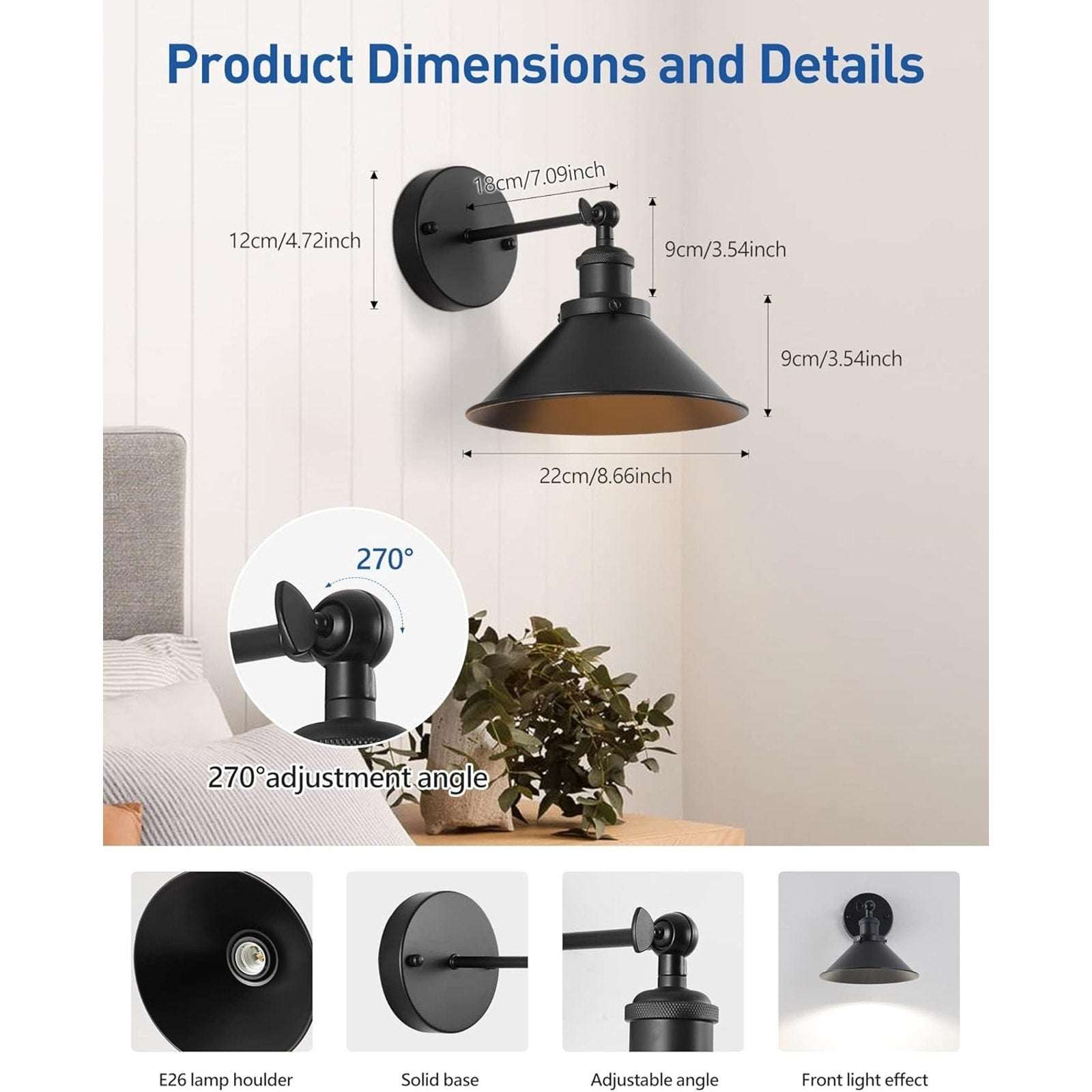 2Pk Black Rustic Wireless Battery Operated Wall Sconces Light Fixtures w/ Remote