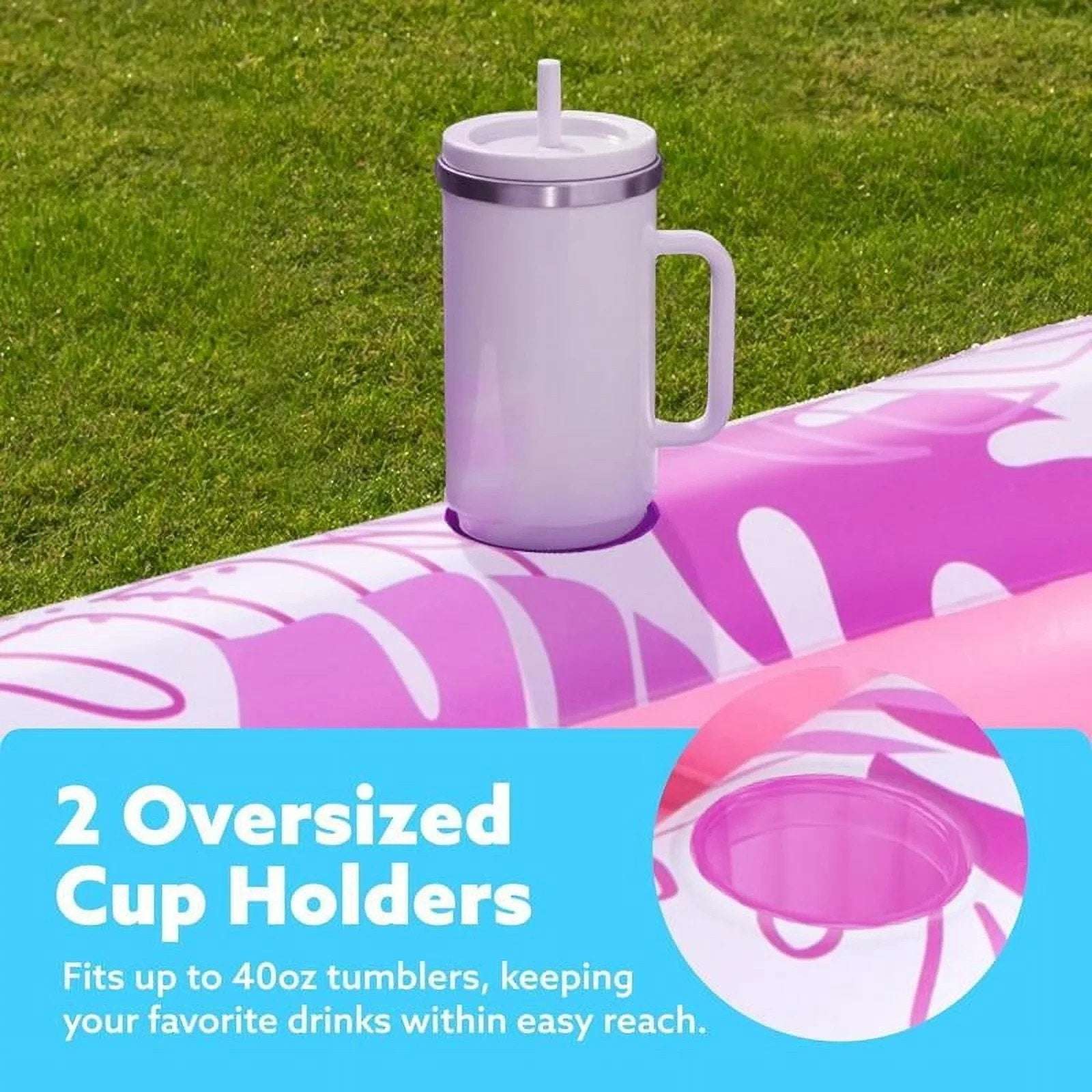 XL Inflatable Tanning Pool Lounger Float 85"X 57" 2 Adults 2 Cup Holders Pillow