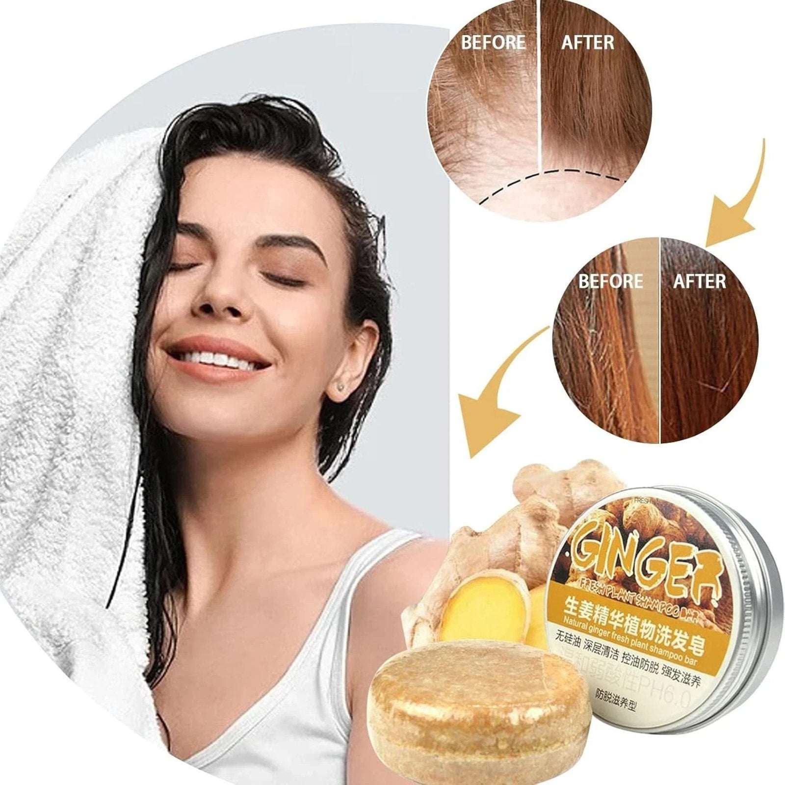 Ginger Shampoo Bar Hair Growth & Repair, Dandruff Care Organic Soap Bar 1.92oz