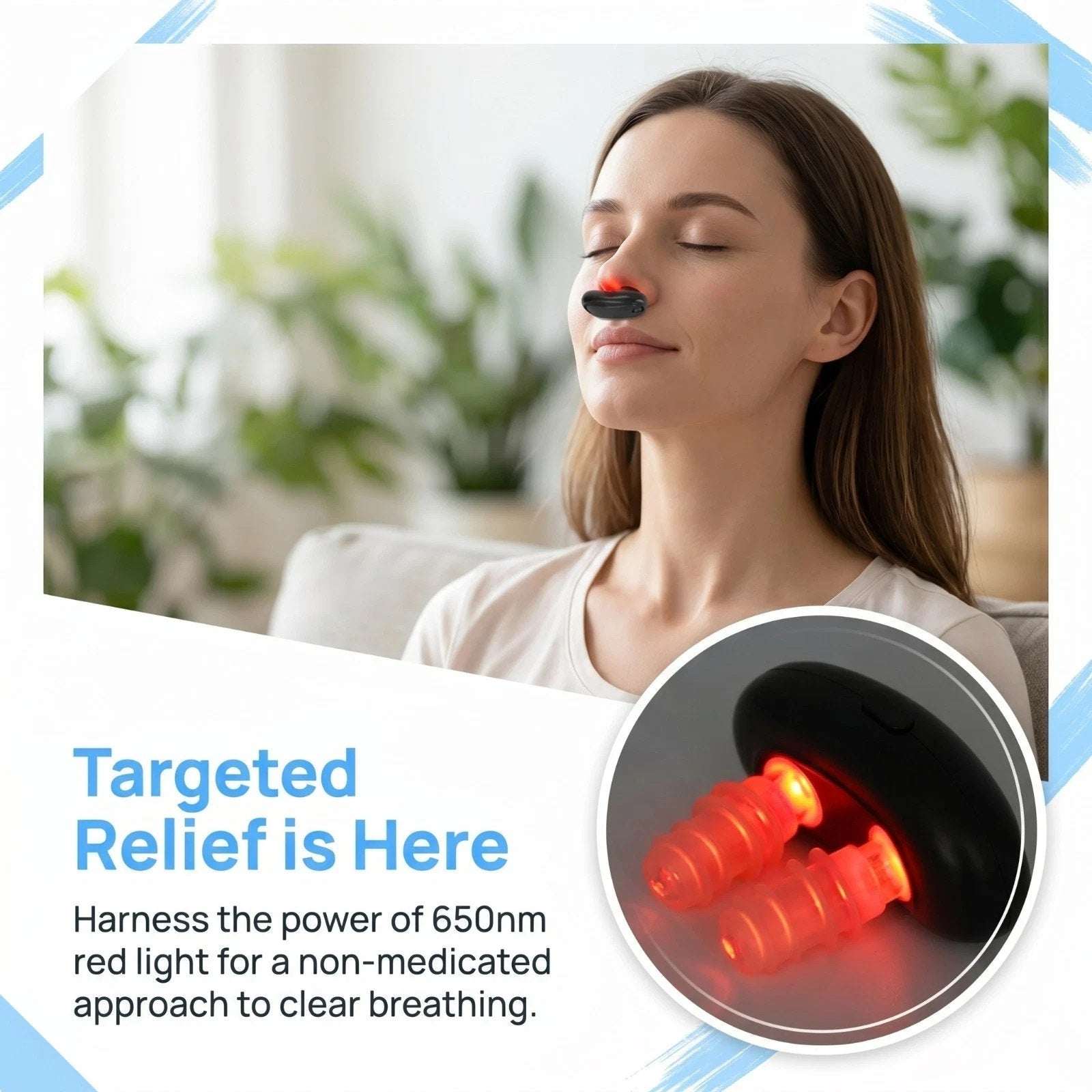 Red Light Nasal Therapy Device, 3 Modes Rechargeable for Dry Nose, Colds & Sinus