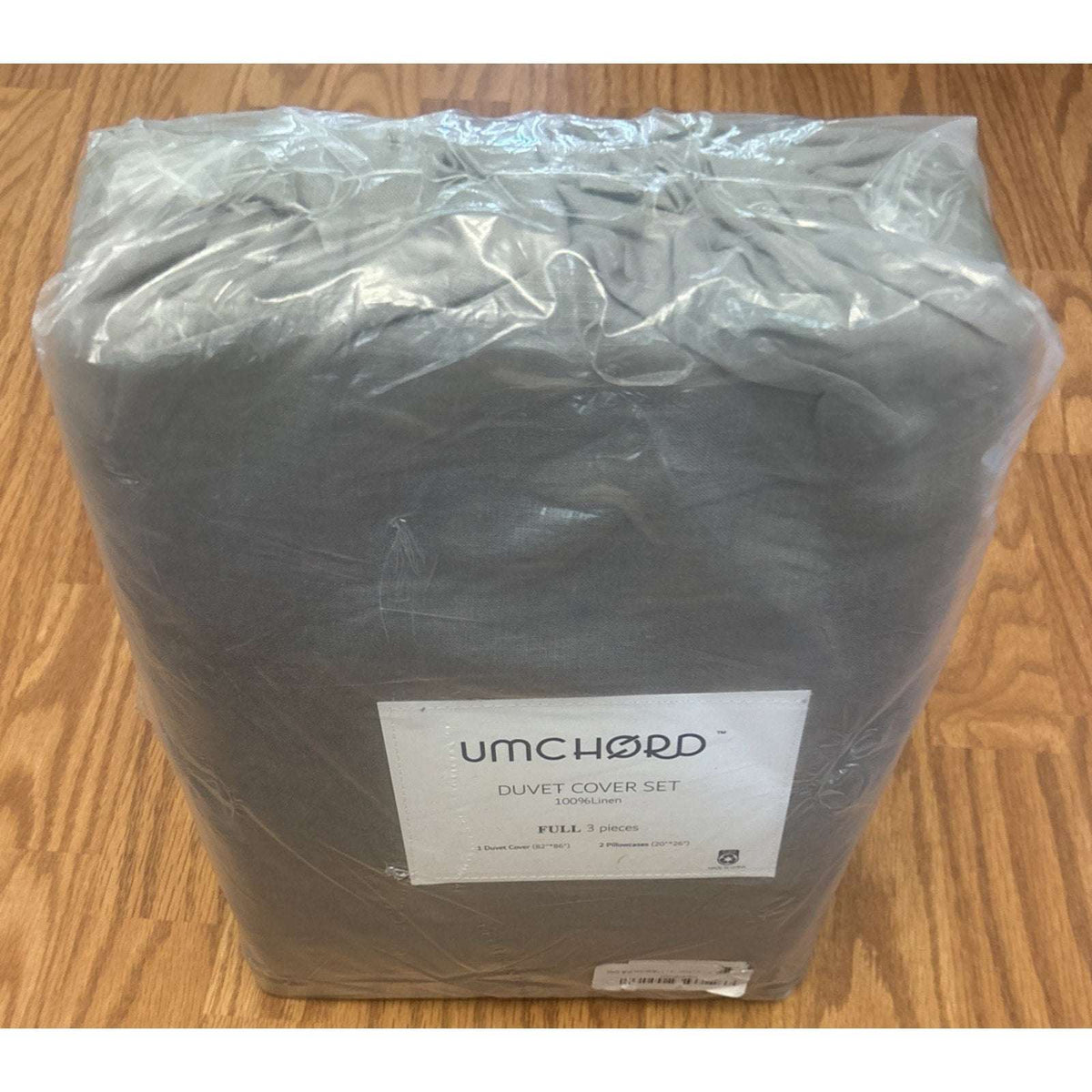 UMCHORD 100% French Linen Duvet Cover Set Soft Breathable 3PC Full Size Gray