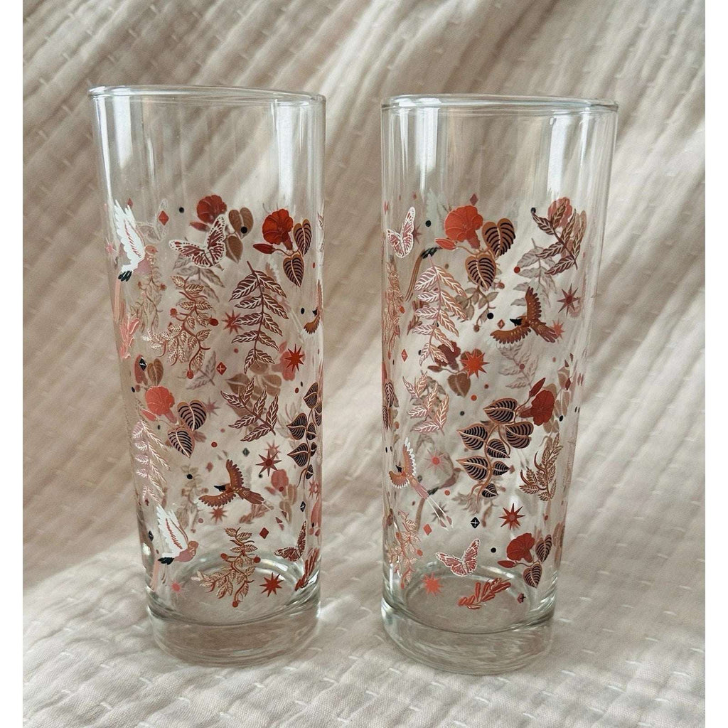 Set of 2 LATINO HERITAGE MONTH DRINKING GLASS Pink Clear FLORAL Drinkware Target