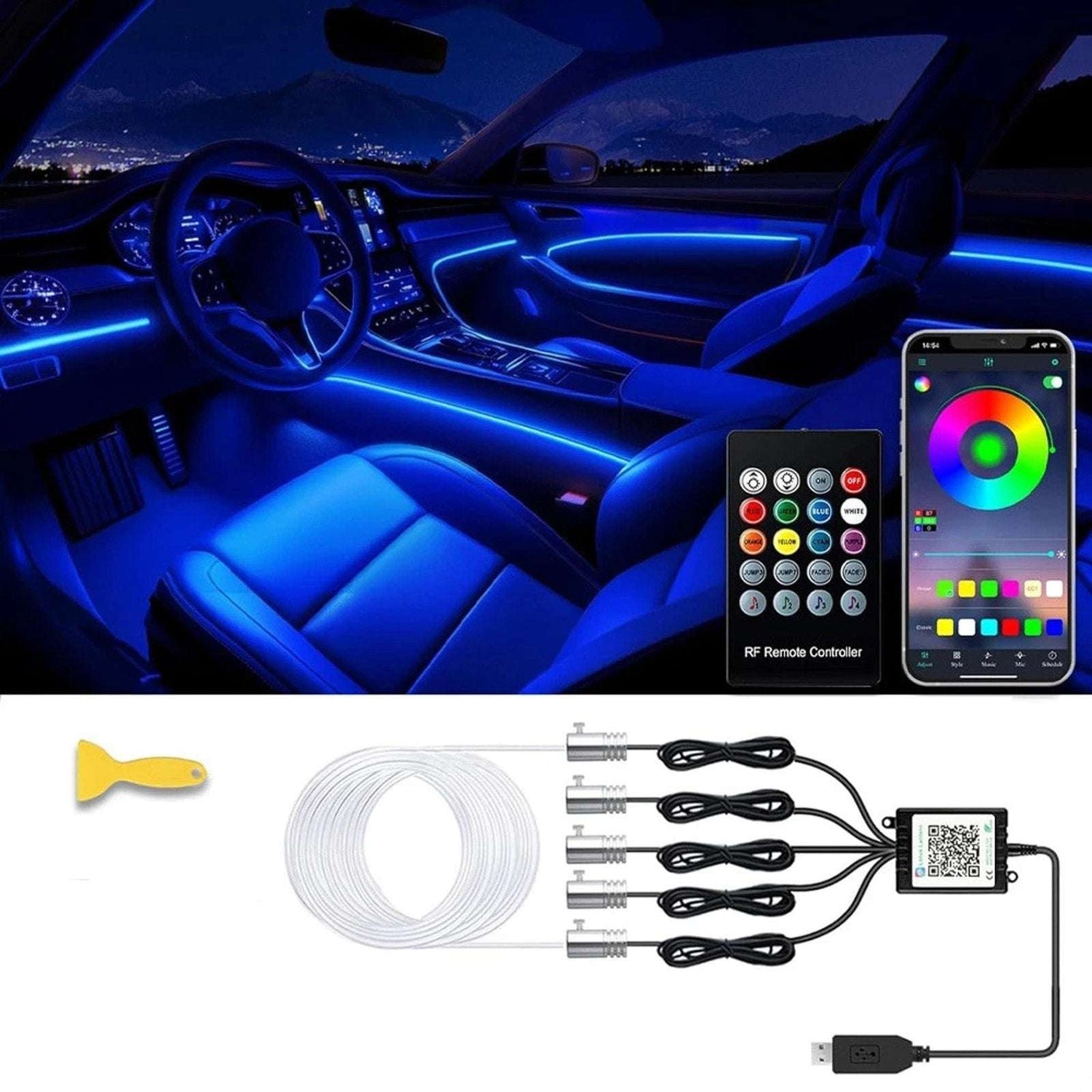 Interior Car LED Strip Lights, with APP Control, 5-in-1 RGB Ambient Lighting Kit