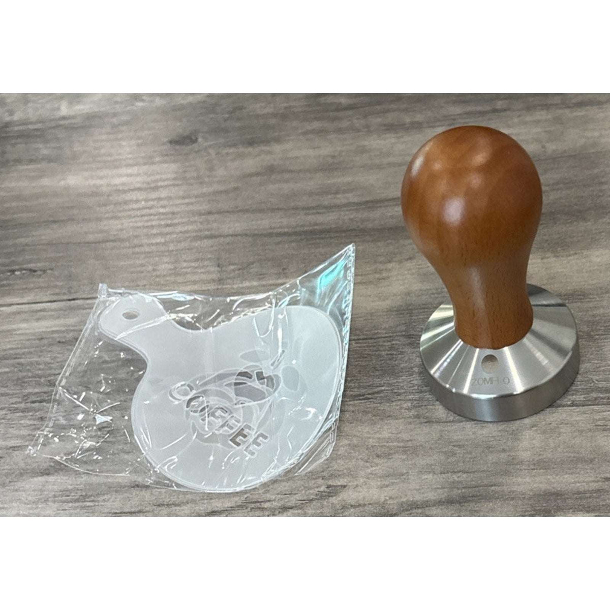 51mm Espresso Coffee Tamper w/ Wooden Handle & Stainless Steel Base +Stencil Kit