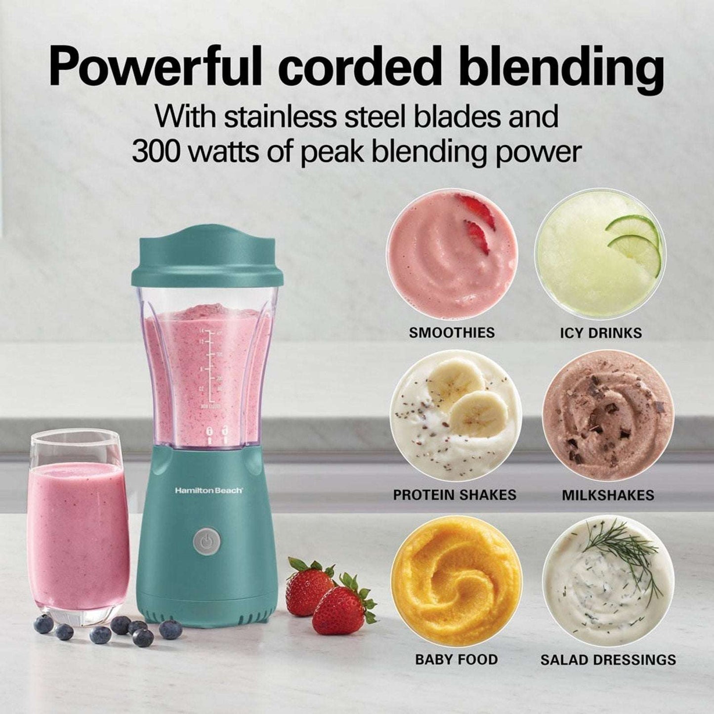 Hamilton Beach Personal Blender With Travel Lid Green 51201 Corded 300W NEW-OB
