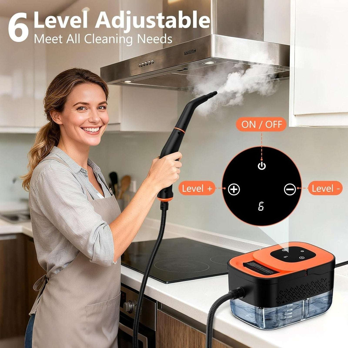 Portable High Pressure Steam Cleaner, 6-Level Adjustable, 15s Heat, 1.25L Tank
