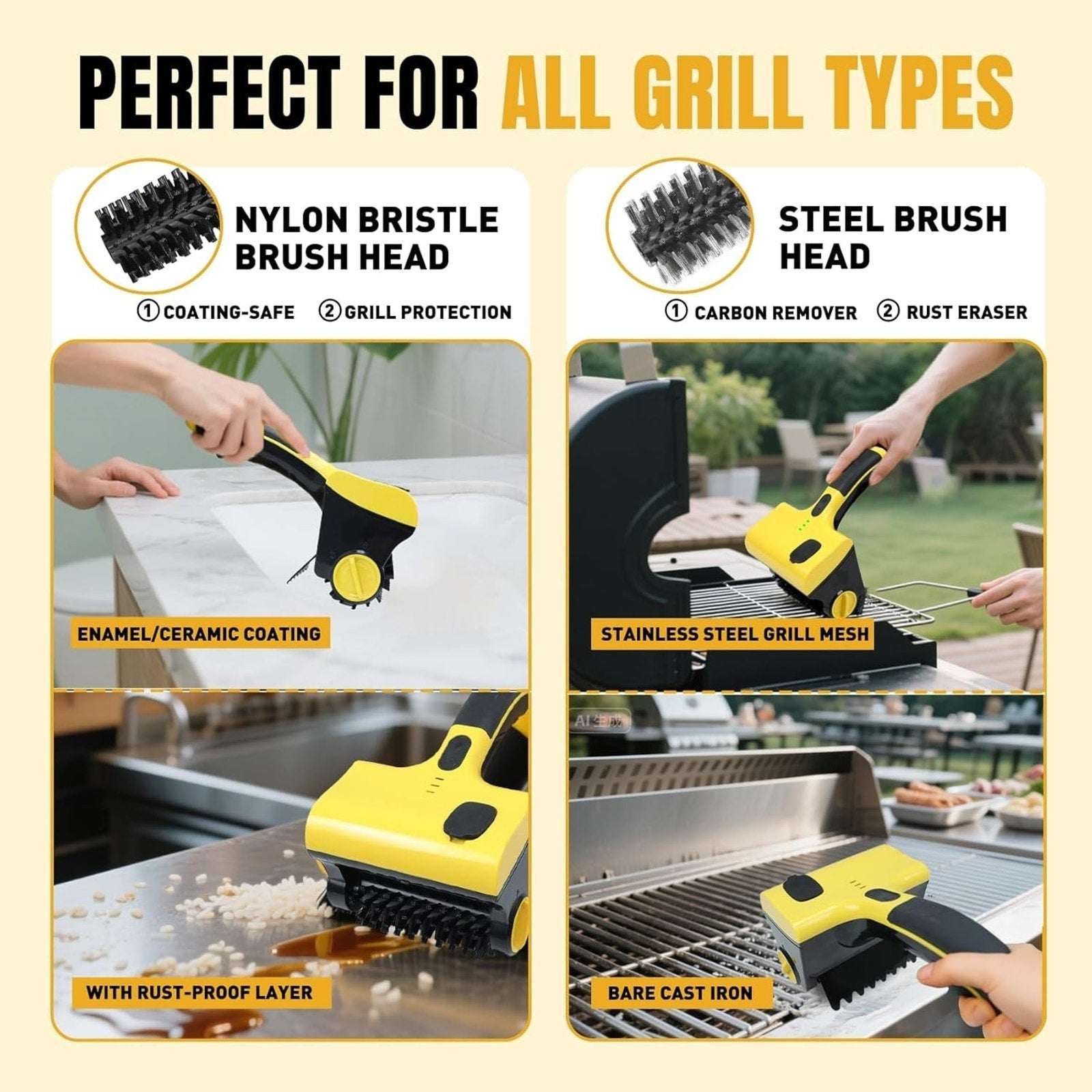 Rechargeable Electric Grill Brush Scrubber Cordless Sprayer 360° Rotary Cleaner