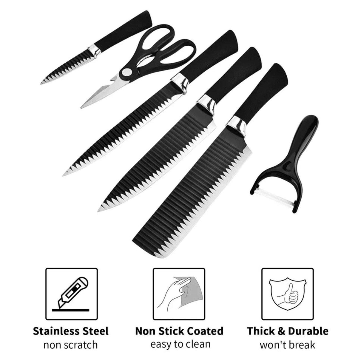 Culinary Knife Set Non Stick, Soft Touch Anti-Slip Handle 6 Piece Set ER-0238A