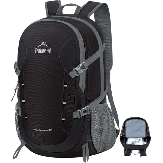 HIKING BACKPACK Lightweight Travel Daypack Black 40L VENTURE PAL Field Operation