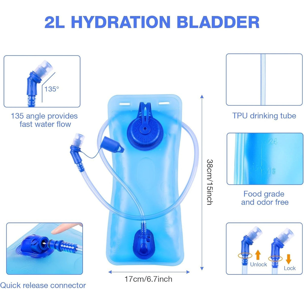 Insulated Hydration Backpack w/ 2L Bladder Lightweight Running Biking Festival