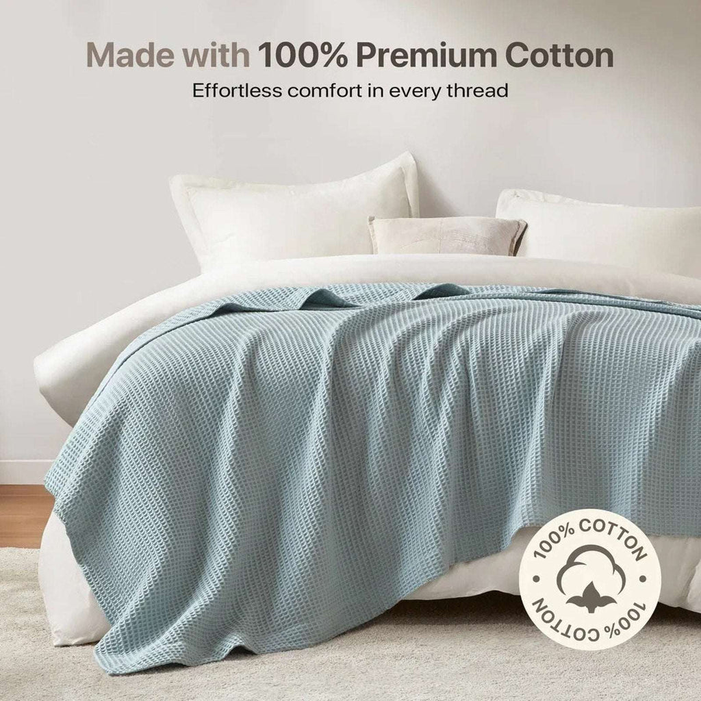 Madison Park 100% Cotton Ultra Soft Breathable Waffle Blanket Full/Queen - Aqua