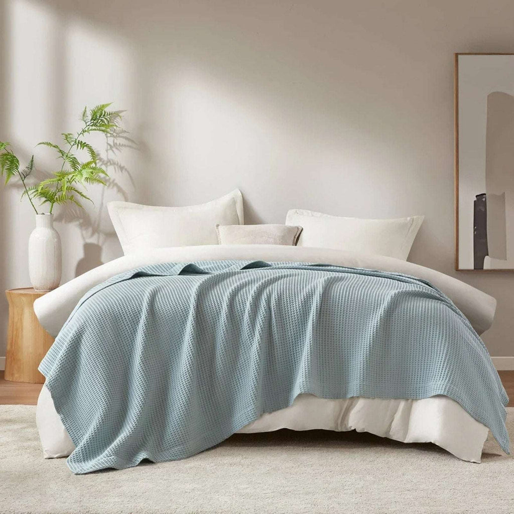 Madison Park 100% Cotton Ultra Soft Breathable Waffle Blanket Full/Queen - Aqua