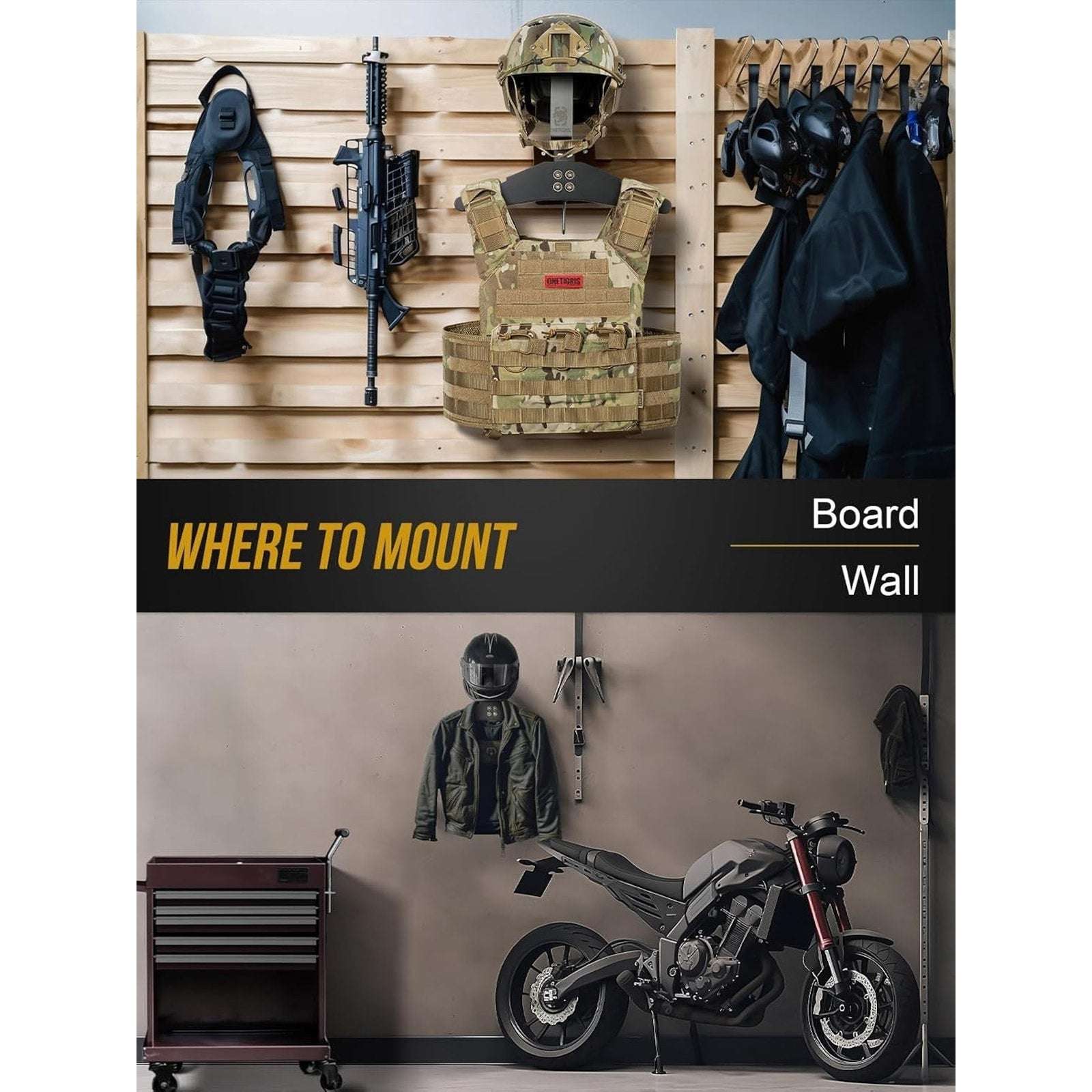 OneTigris Tactical Gear Motorcycle Helmet Jacket Wall Mount Rack Football Hockey