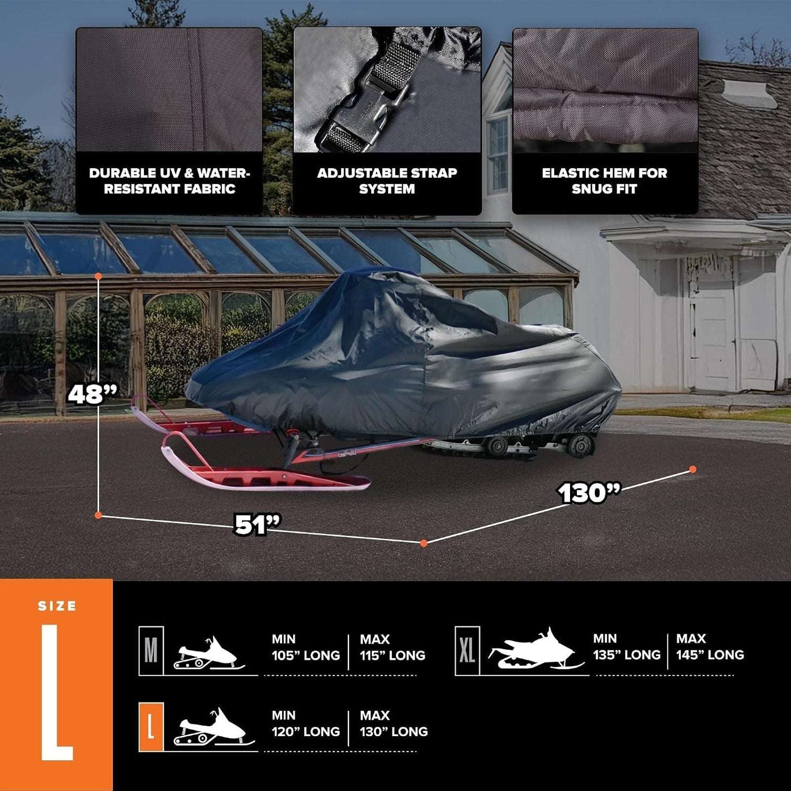 Budge Sportsman Snowmobile Cover, All-Weather Heavy-Duty Protection 130*51*48