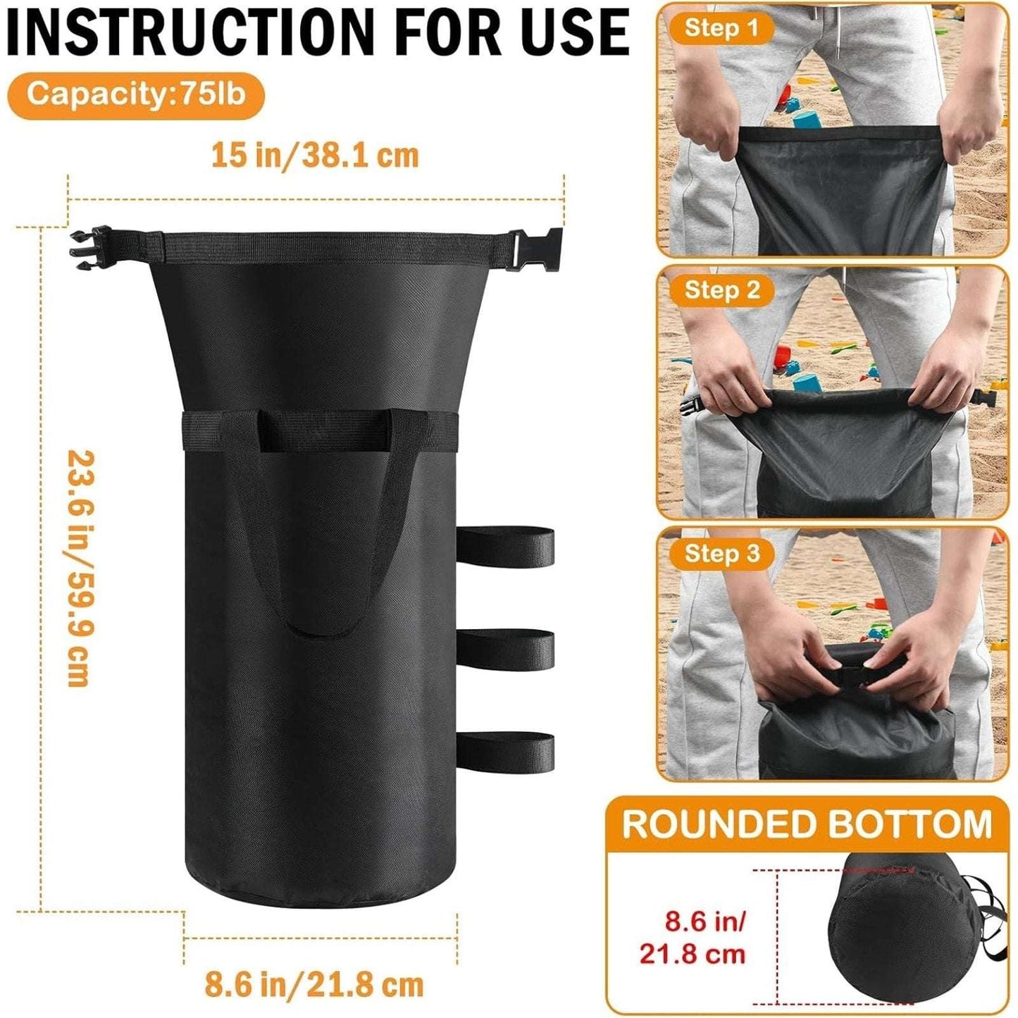 300lbs Canopy Weights Sand Bags Set of 4, XL Heavy Duty 1680D Black Sandbags