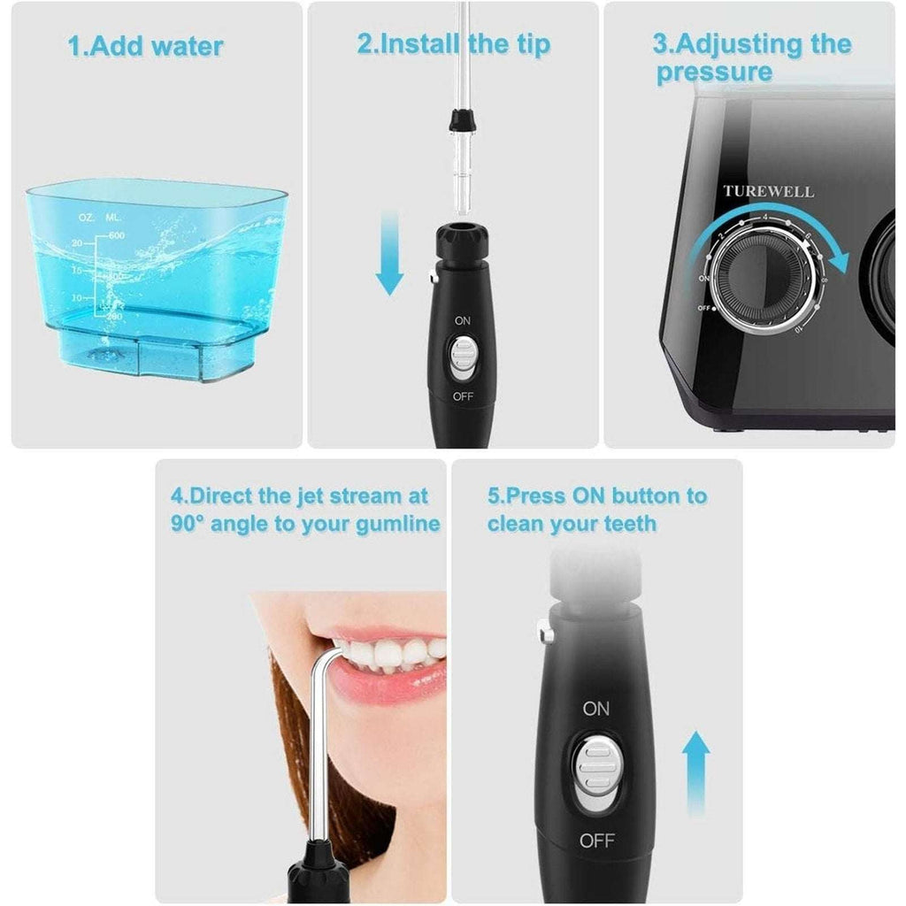 TUREWELL Water Dental Flosser for Gums Teeth Braces Cleaner Pick with 8 Jet Tips
