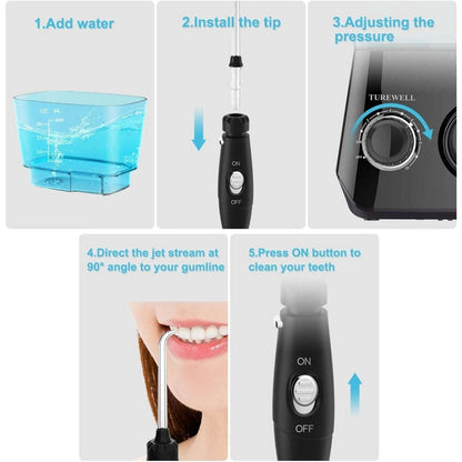 TUREWELL Water Dental Flosser for Gums Teeth Braces Cleaner Pick with 8 Jet Tips