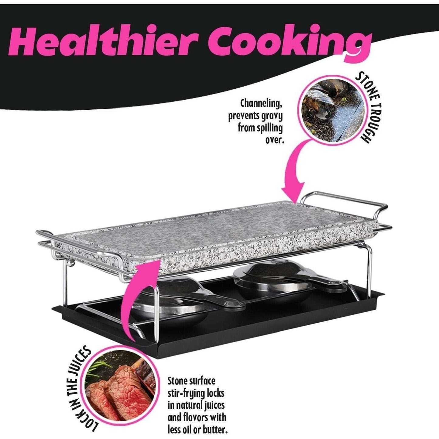 Hot Cooking Stone Griddle Steaks Veggies Smokeless Indoor/Outdoor Table Cooking