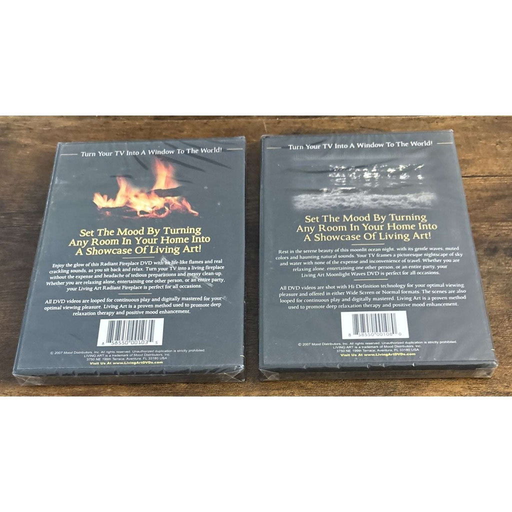 2 New & Sealed Living Art DVDs - Radiant Fireplace 2 & Moonlight Waves