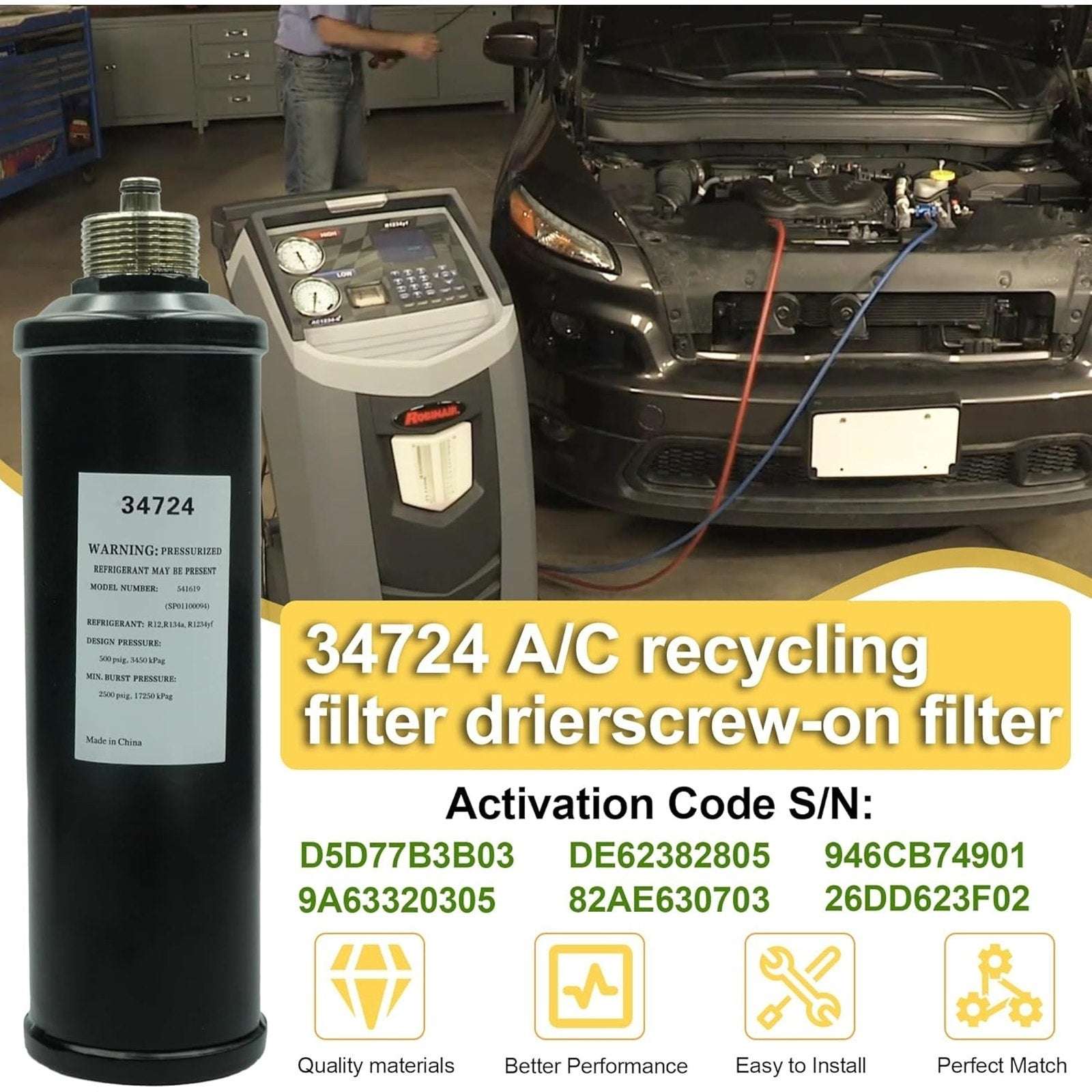 34724 A/C Recycling Filter-Drier Spin-on Filter Compatible with Robinair 34724