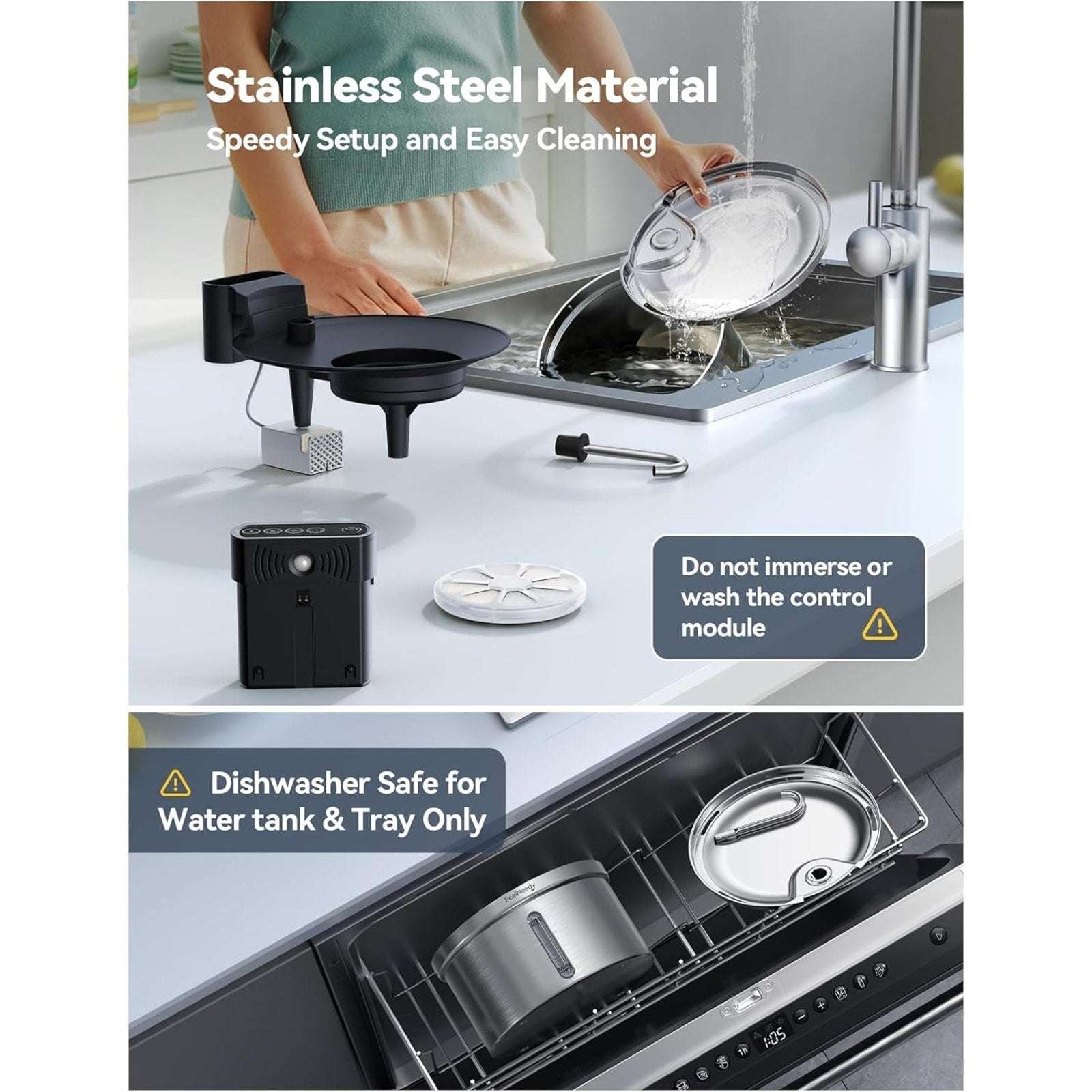 Wireless Smart Pet Cat Dog Water Fountain Rechargeable FEELNEEDY Stainless 3.5L