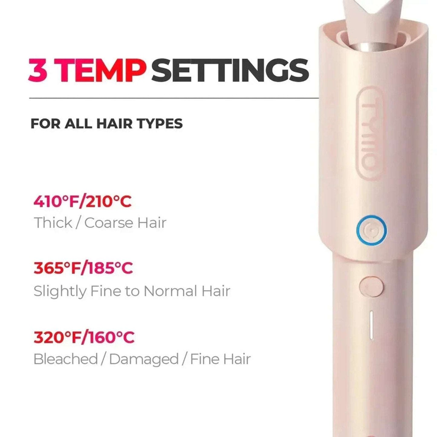 TYMO CURLGO 1" Cordless Automatic Rotating Curling Iron Anti-Scald, Temp Control