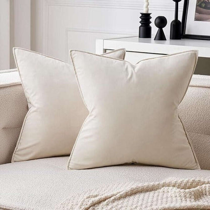 (2) MIULEE Velvet Soft Decorative Square Throw Pillow Covers Cream White 22x22