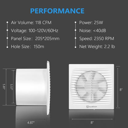 Hon&Guan 6" Quiet 45dB Wall Ceiling Mount Exhaust Fan Bathroom Garage HGA-150C